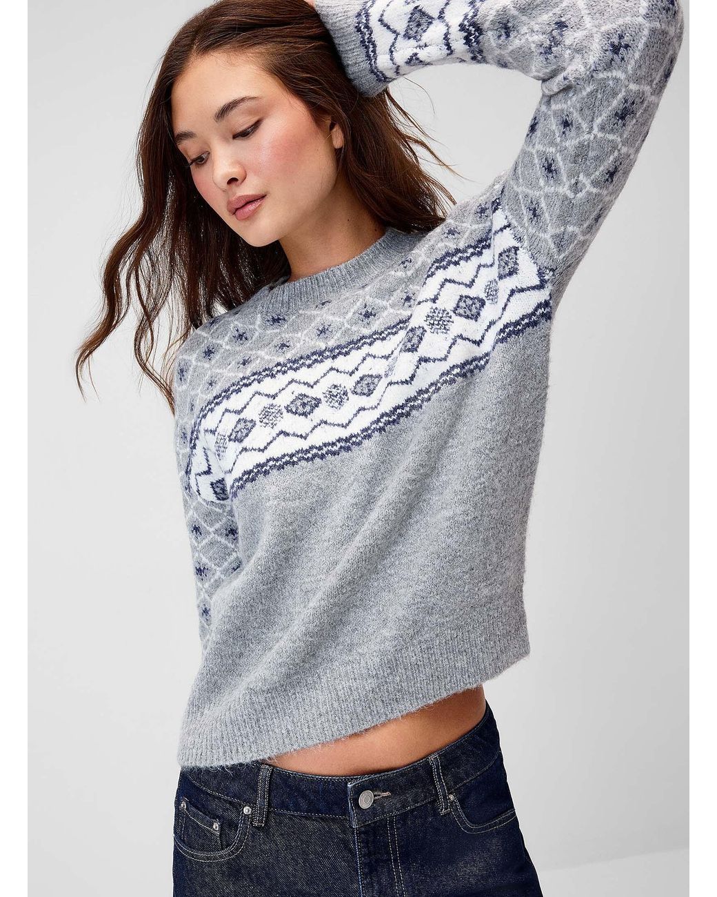 Twik Gray Patterned Plush Sweater