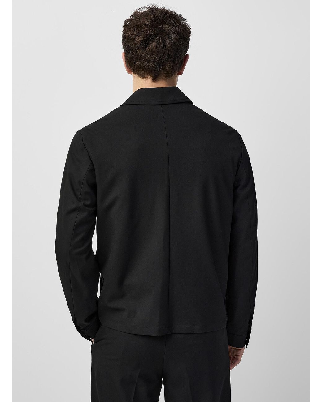 SELECTED Black Minimalist Soft Twill Shacket for men