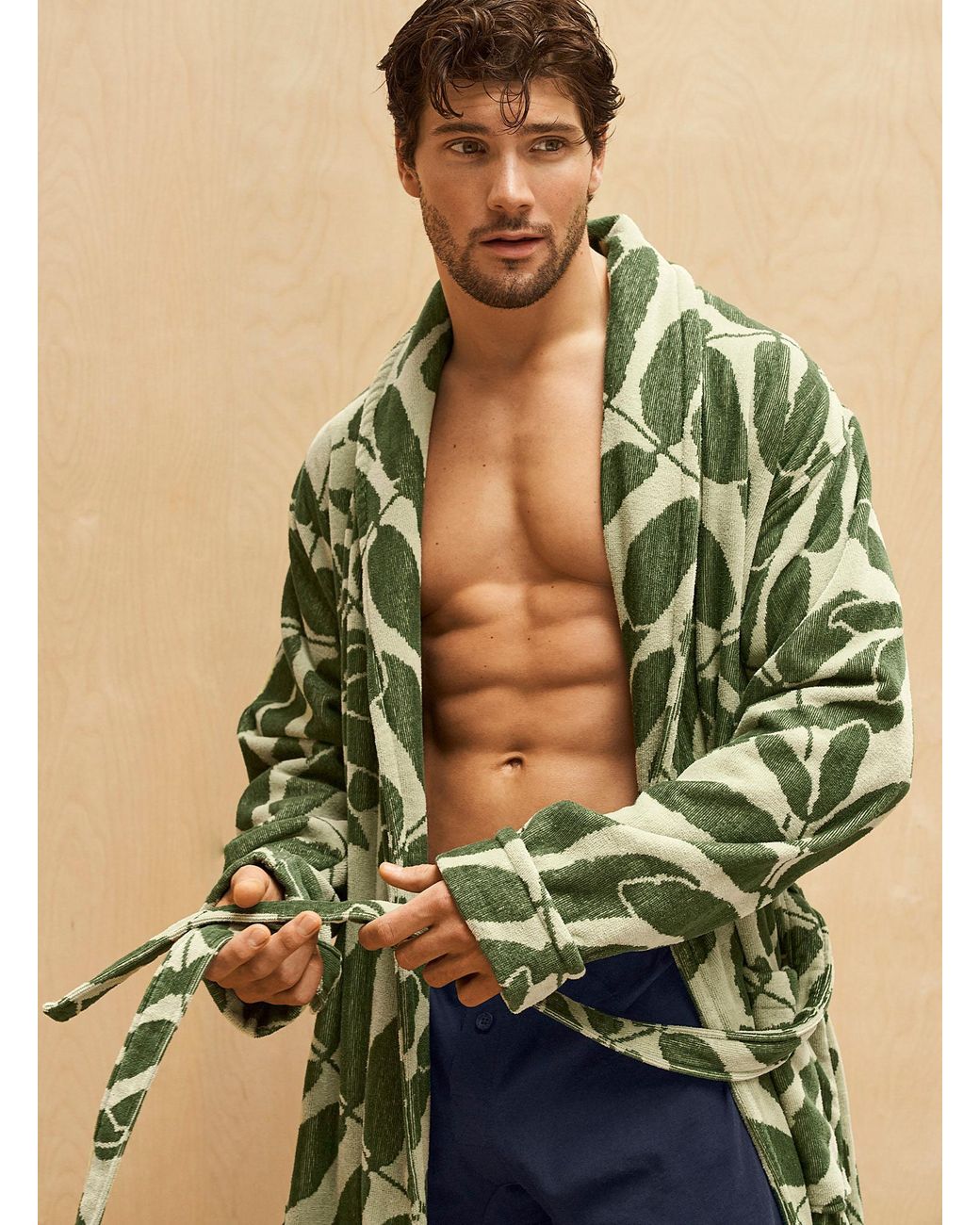 Le 31 Lush Foliage Velvet Robe in Green for Men