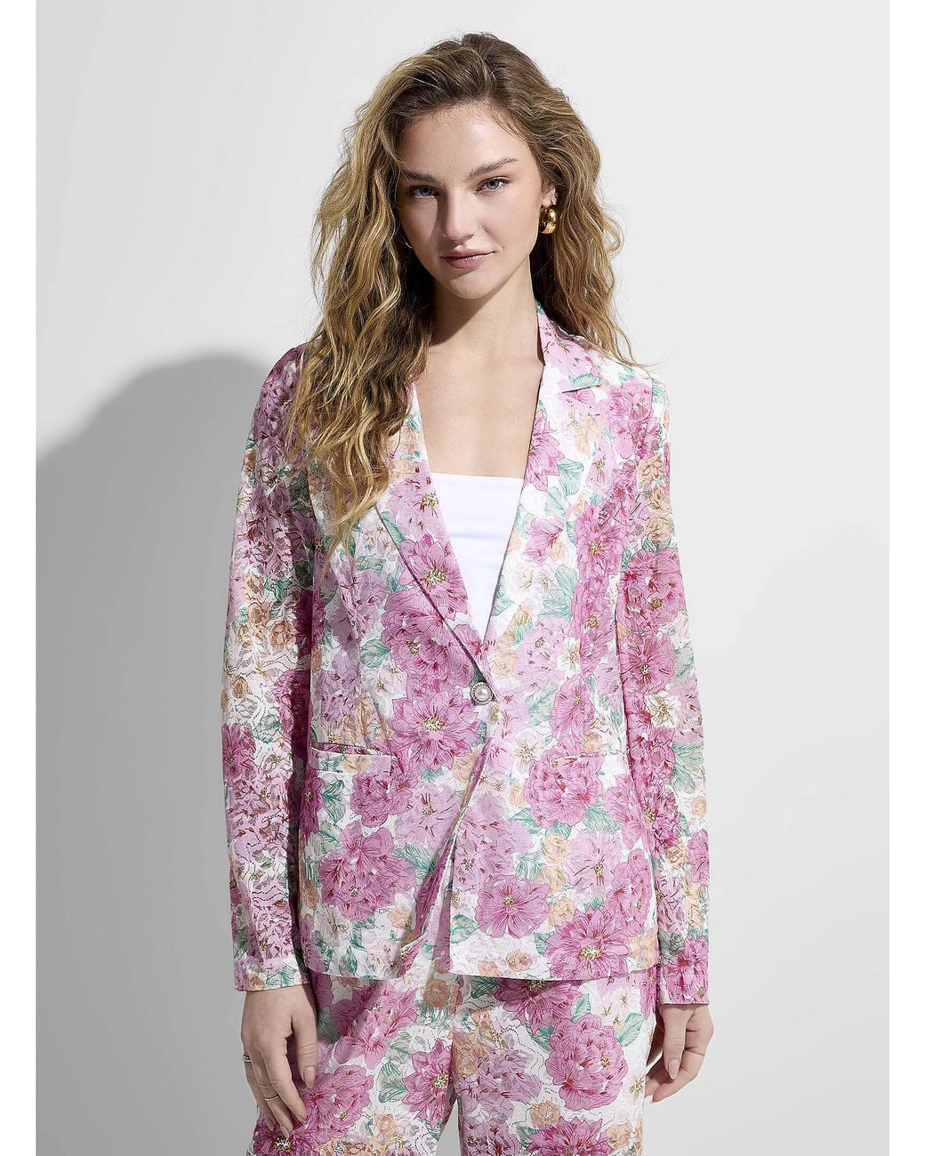 Inserch Floral Jacquard Blazer BL203-62 Pink