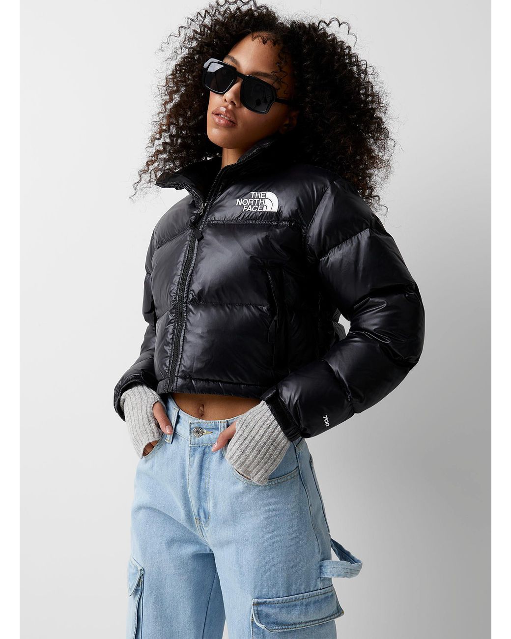 The North Face Nuptse Cropped Puffer Jacket in Black | Lyst