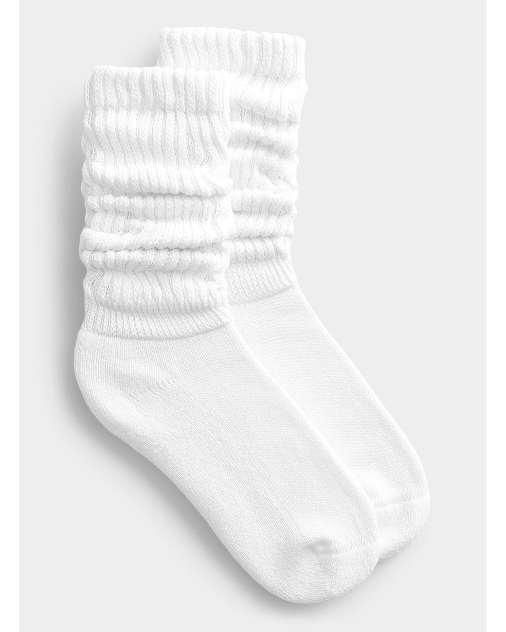 Simon's White Ribbed Slouchy Socks Made In Portugal