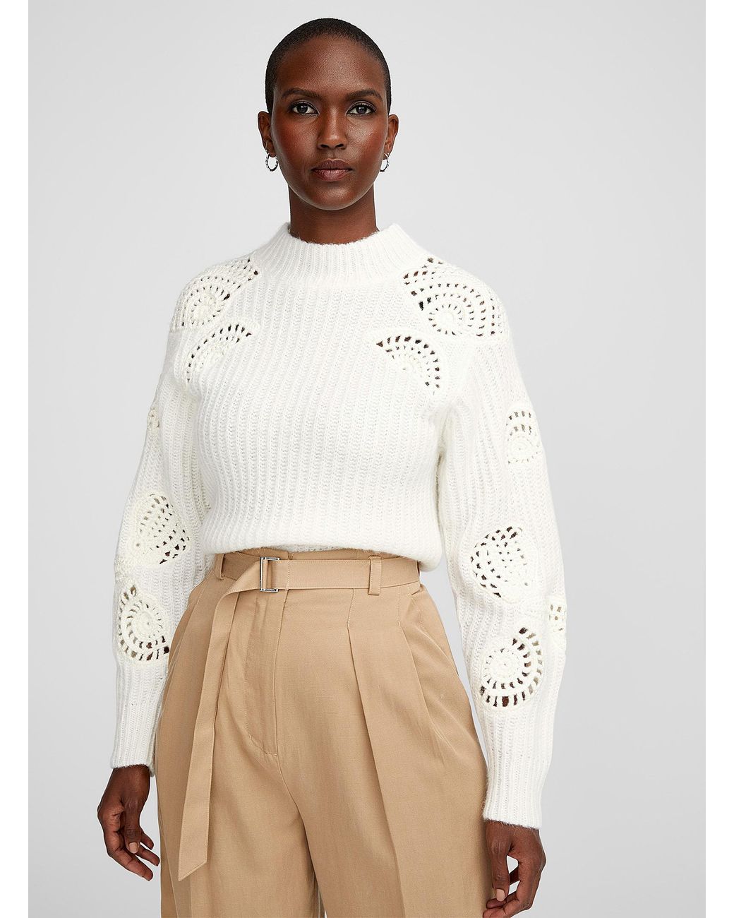 Vince Crochet Shell Mock Neck Sweater in Natural Lyst
