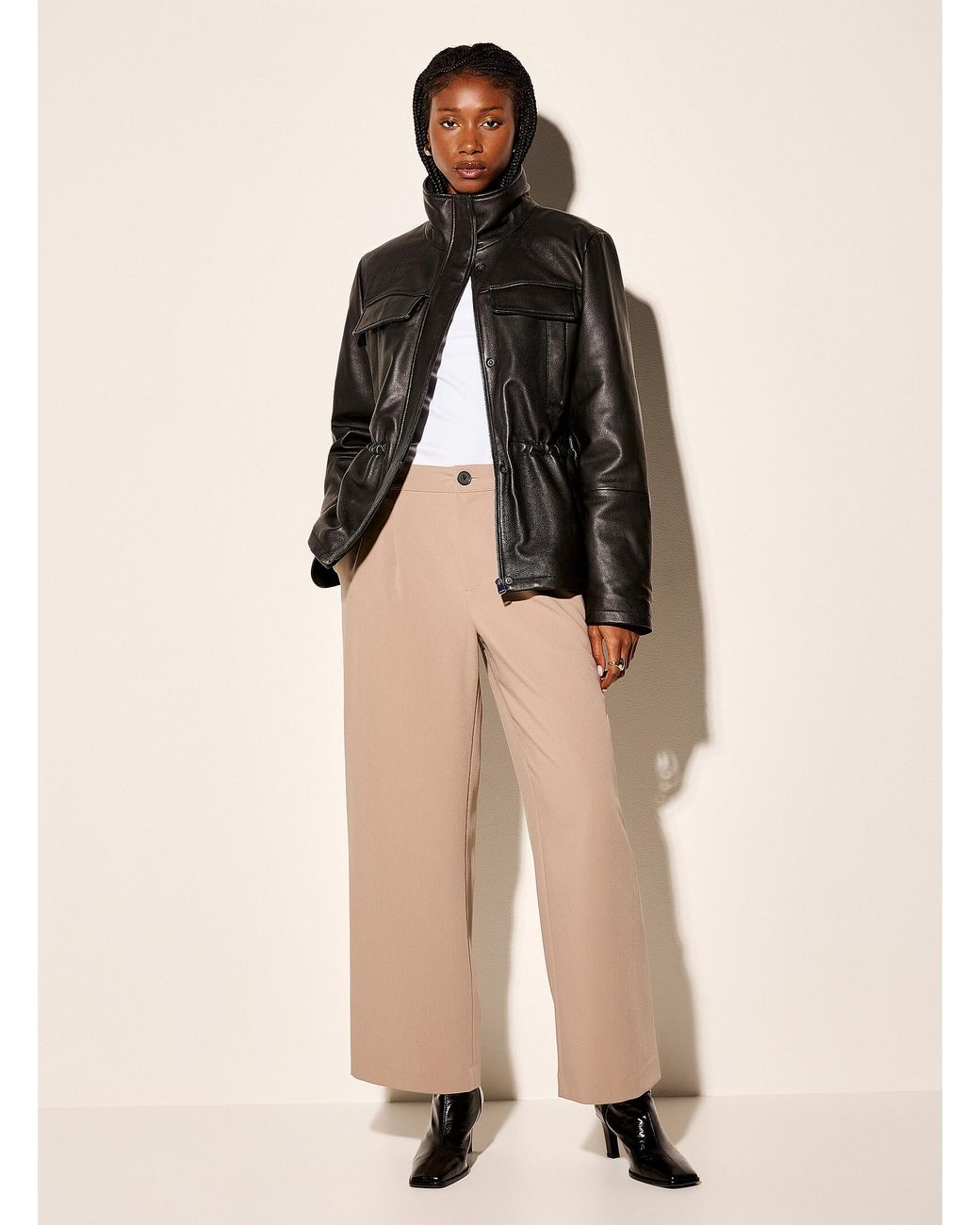 Lamarque Black Jules Stand Collar Leather Jacket