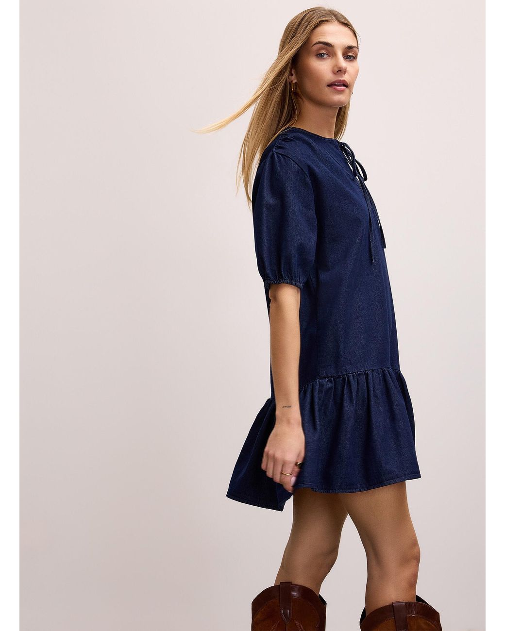 Icône Blue Dark Indigo Denim Ruffled Minidress