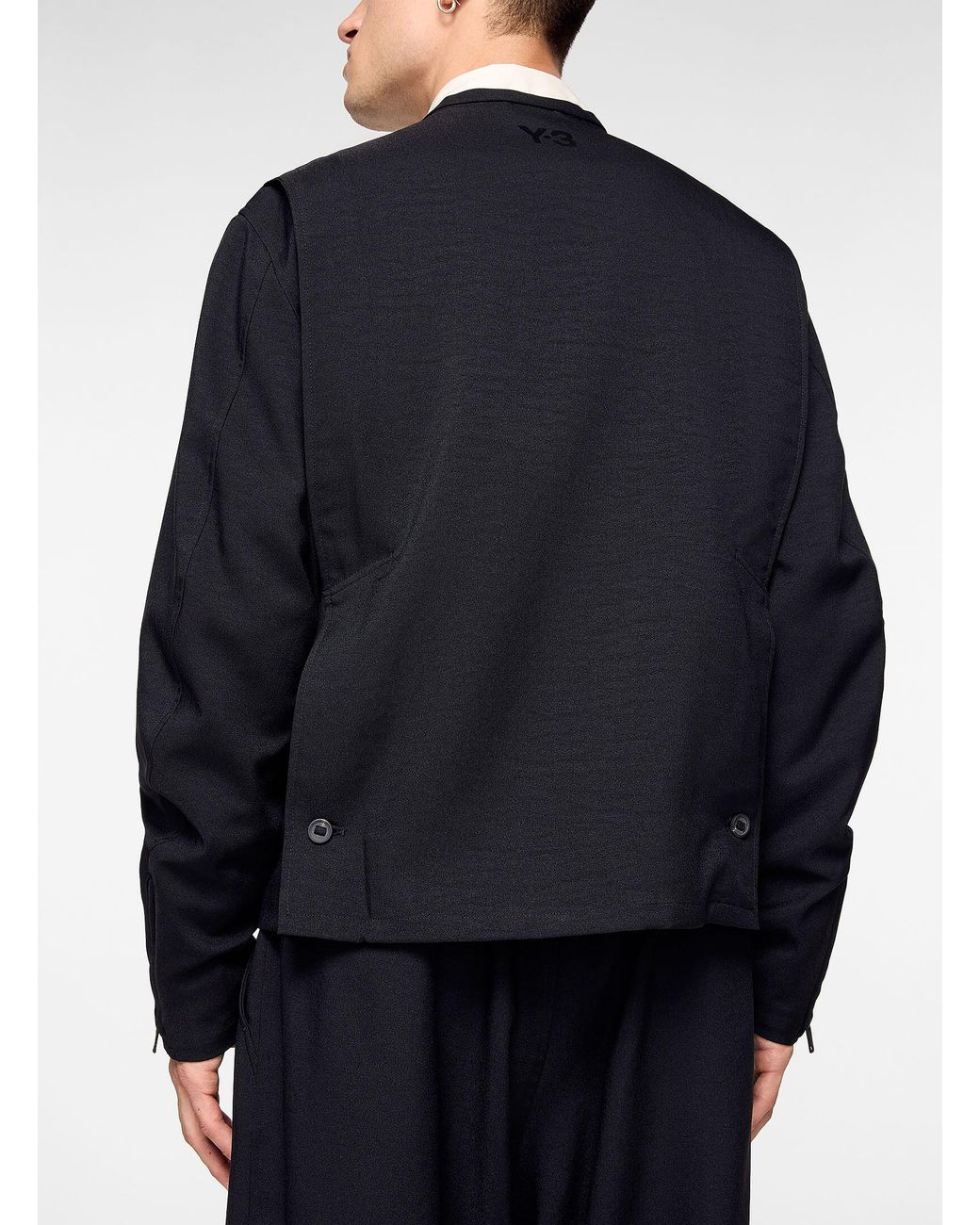 Y-3 Blue Double Button Placket Collarless Jacket (men, Black, Large) for men