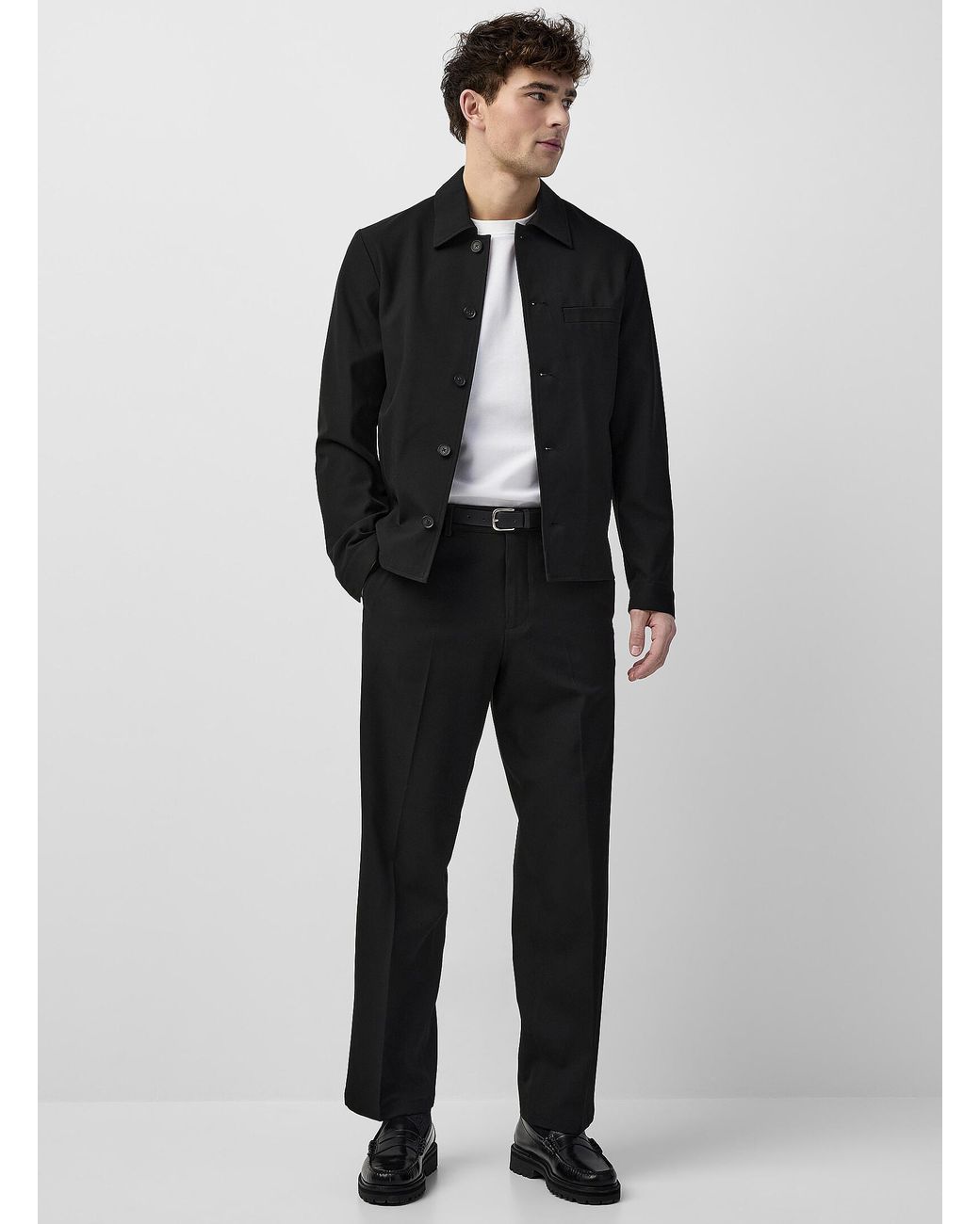 SELECTED Black Minimalist Soft Twill Shacket for men