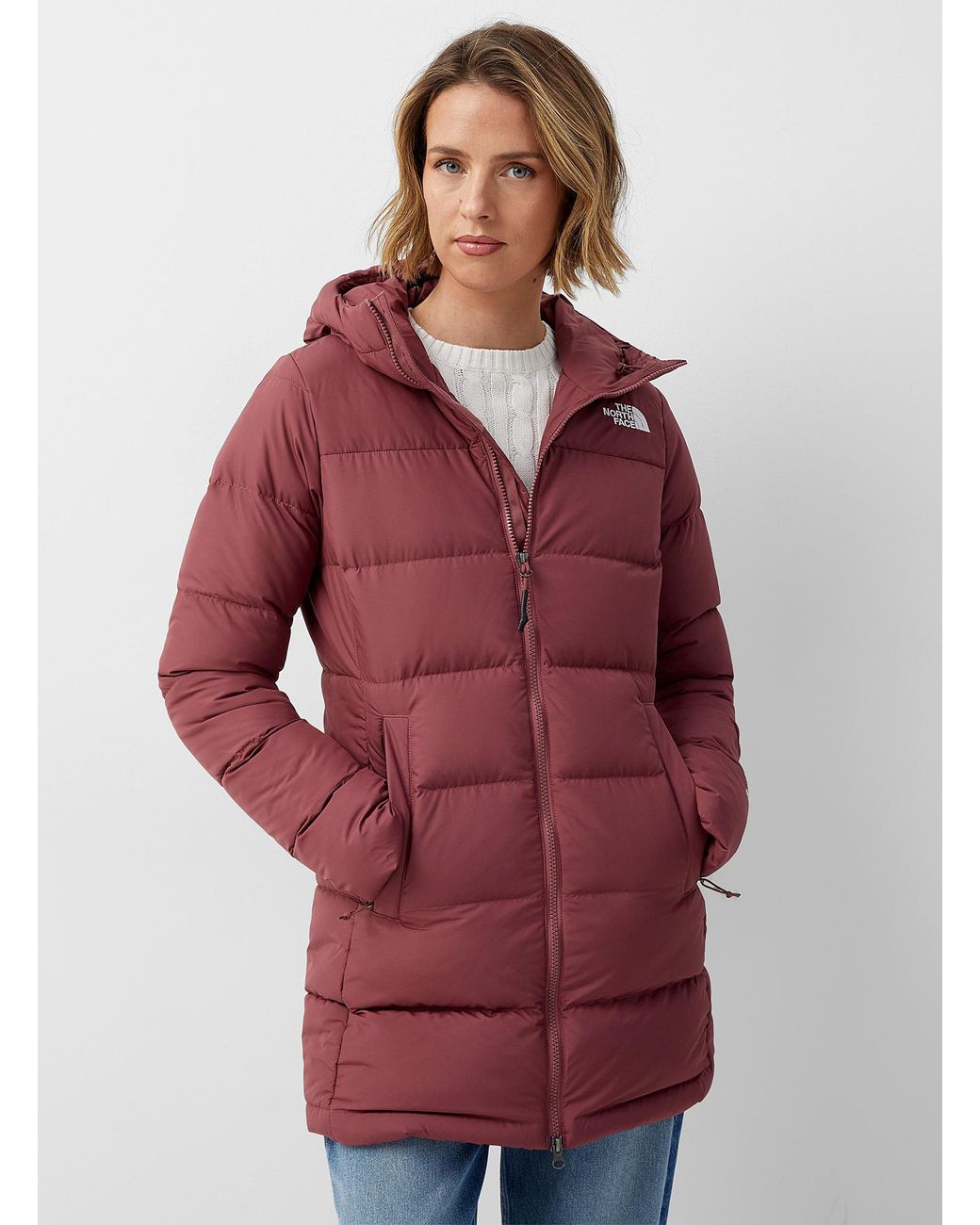 The North Face Gotham 3/4 Puffer Parka in Red | Lyst