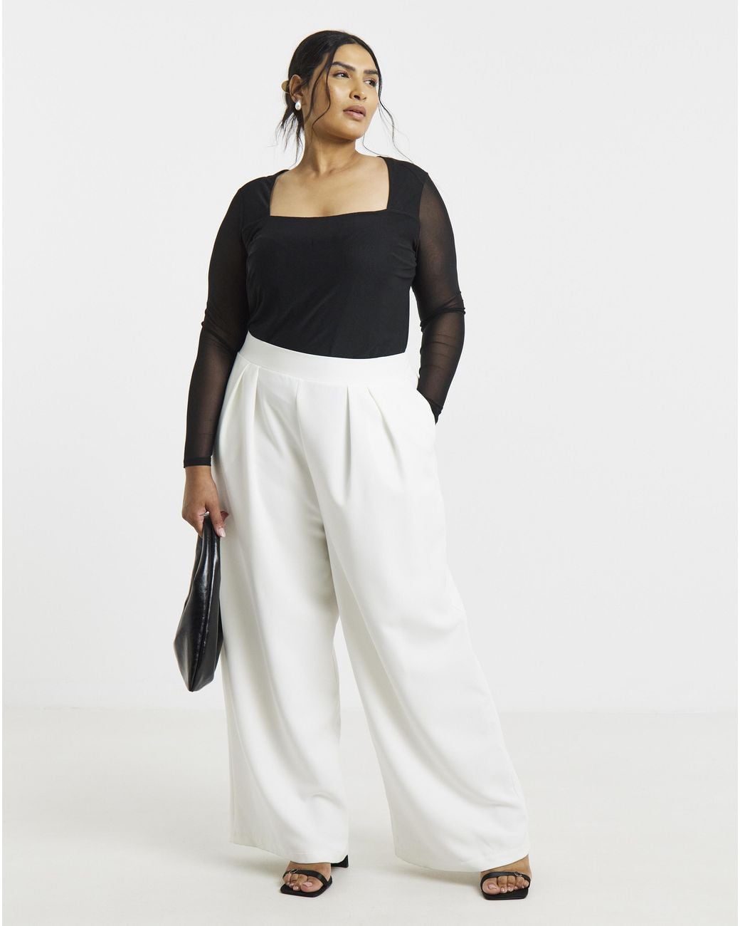 Simply Be Black Mesh Square Neck Ls Top