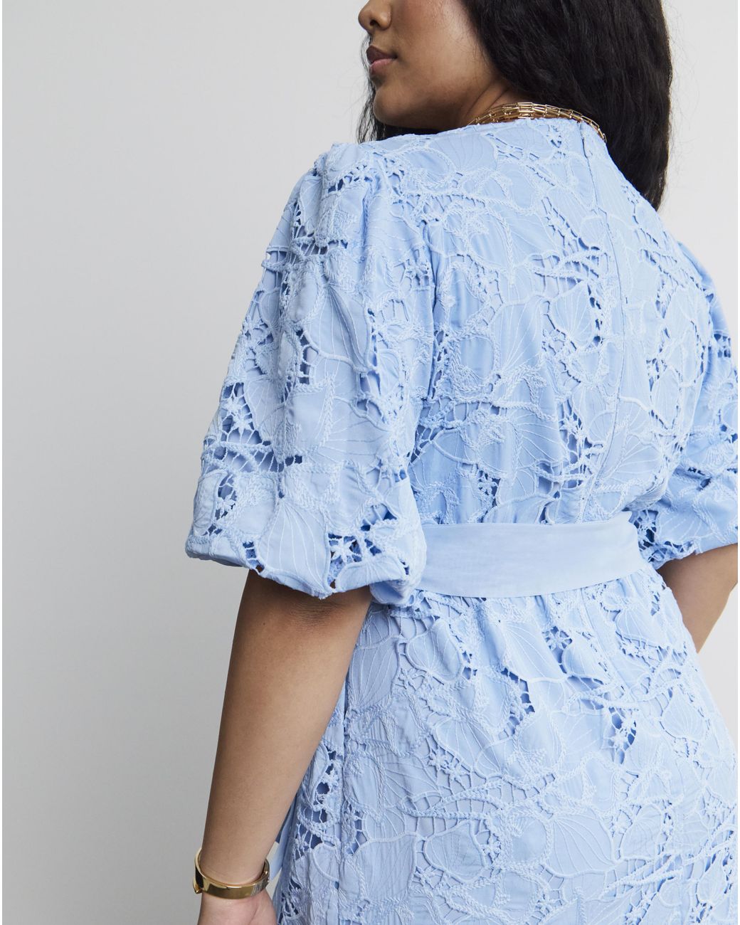 Joanna Hope Blue Blouson Sleeve Lace Dress