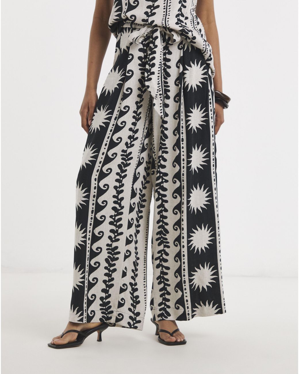 Simply Be Black Mono Printed Palazzo Trouser
