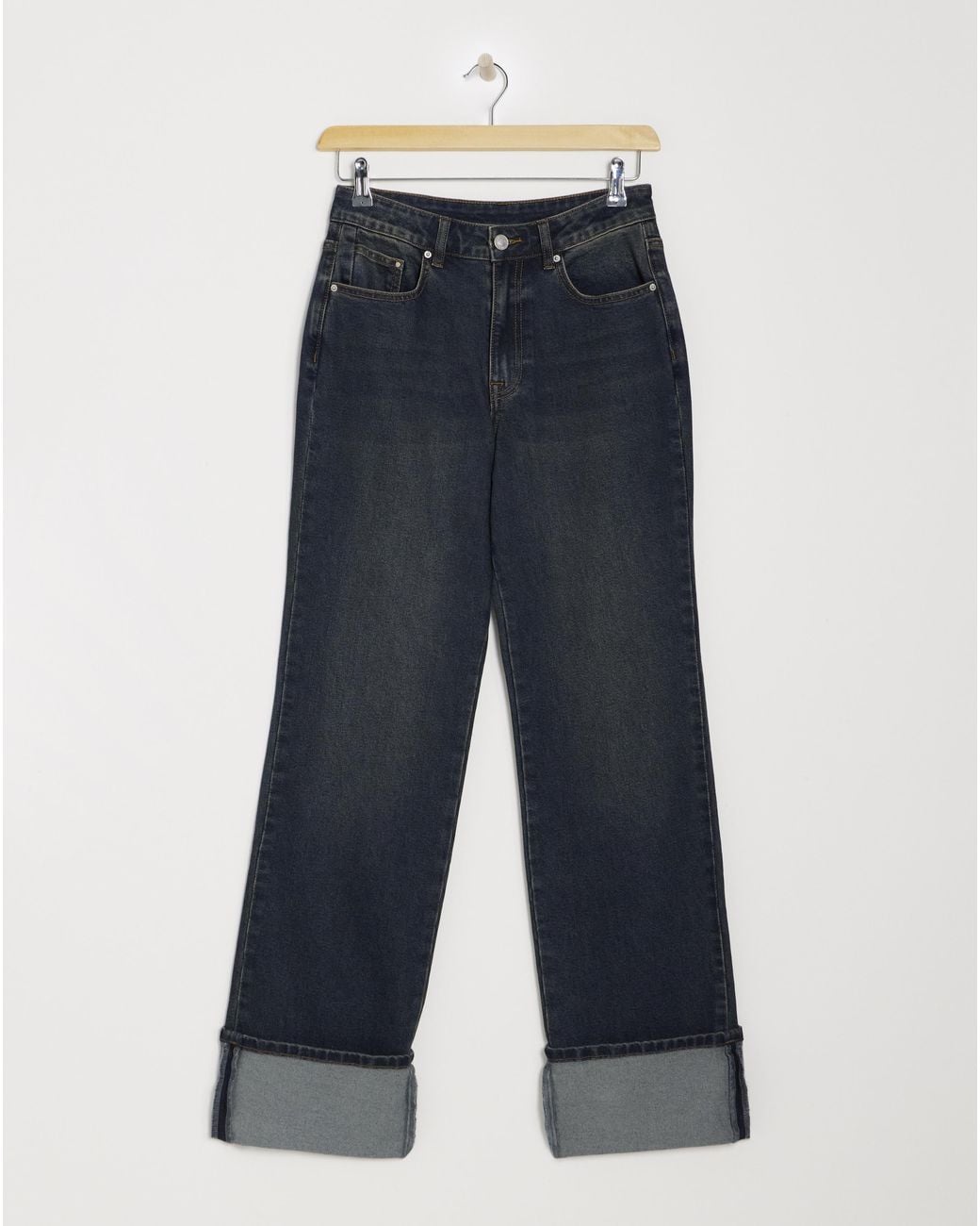 Simply Be Blue Turn Up Straight Wide Leg Jeans