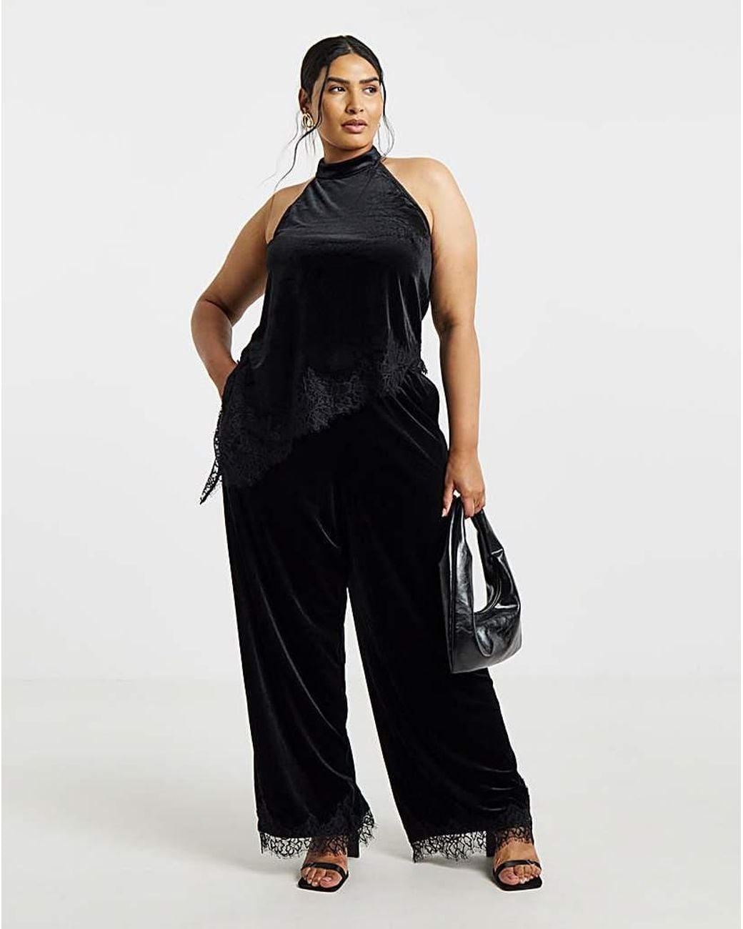 Vila Blue Alindra High Lace Trim Wide Trouser