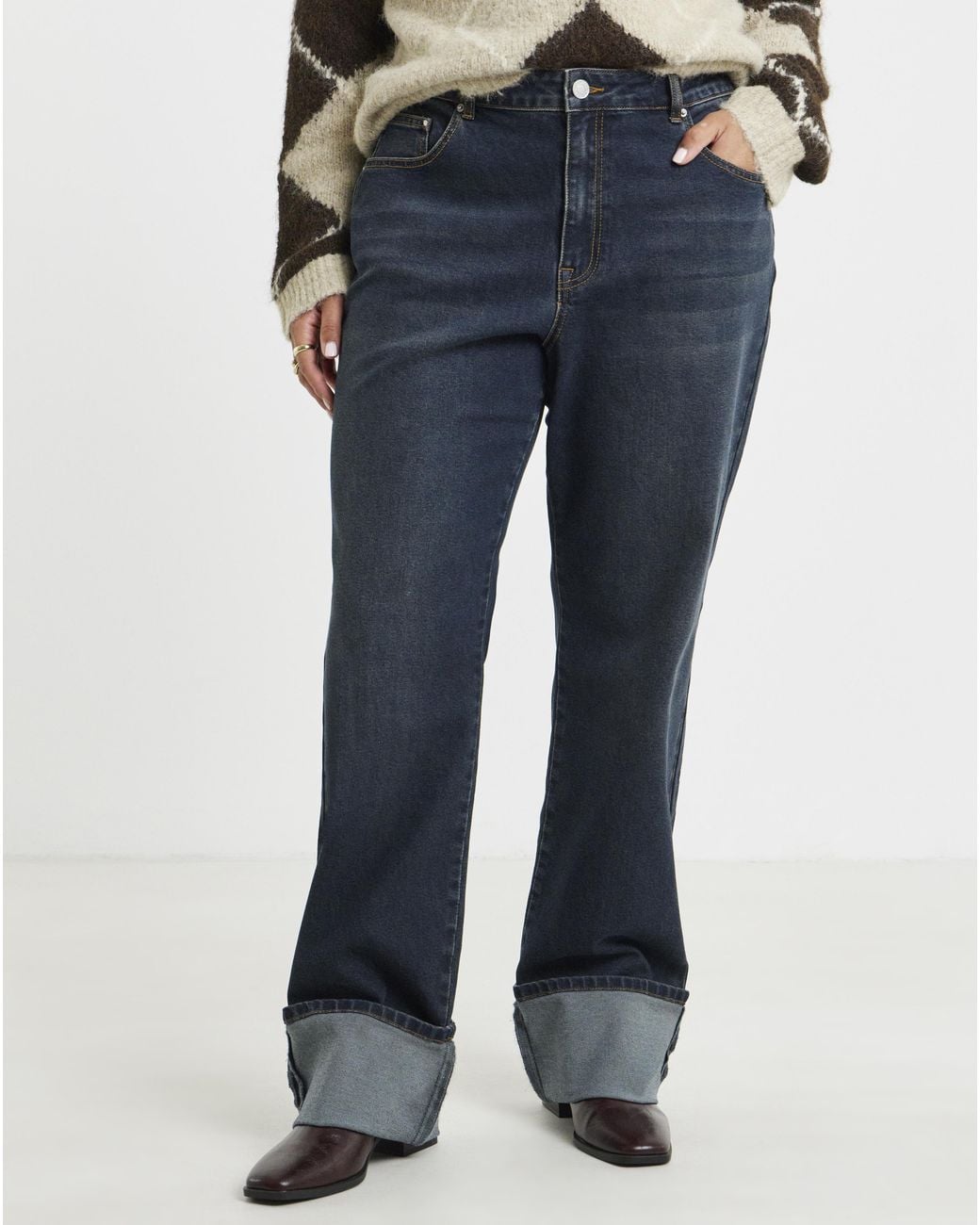 Simply Be Blue Turn Up Straight Wide Leg Jeans