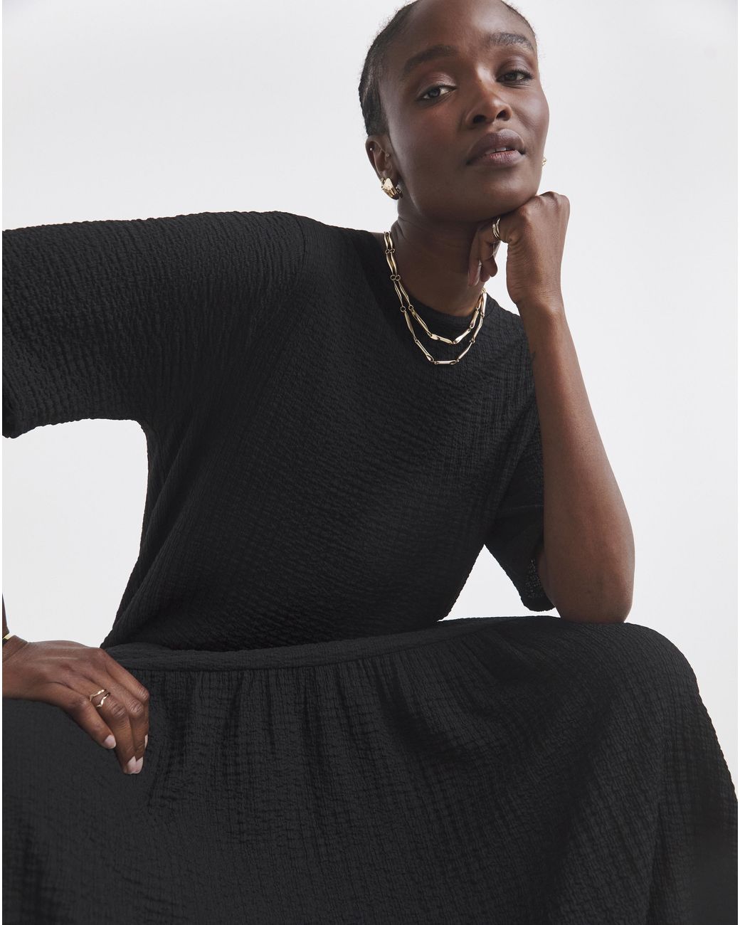 Simply Be Black Textured Jersey Drop Waist Midi Dress
