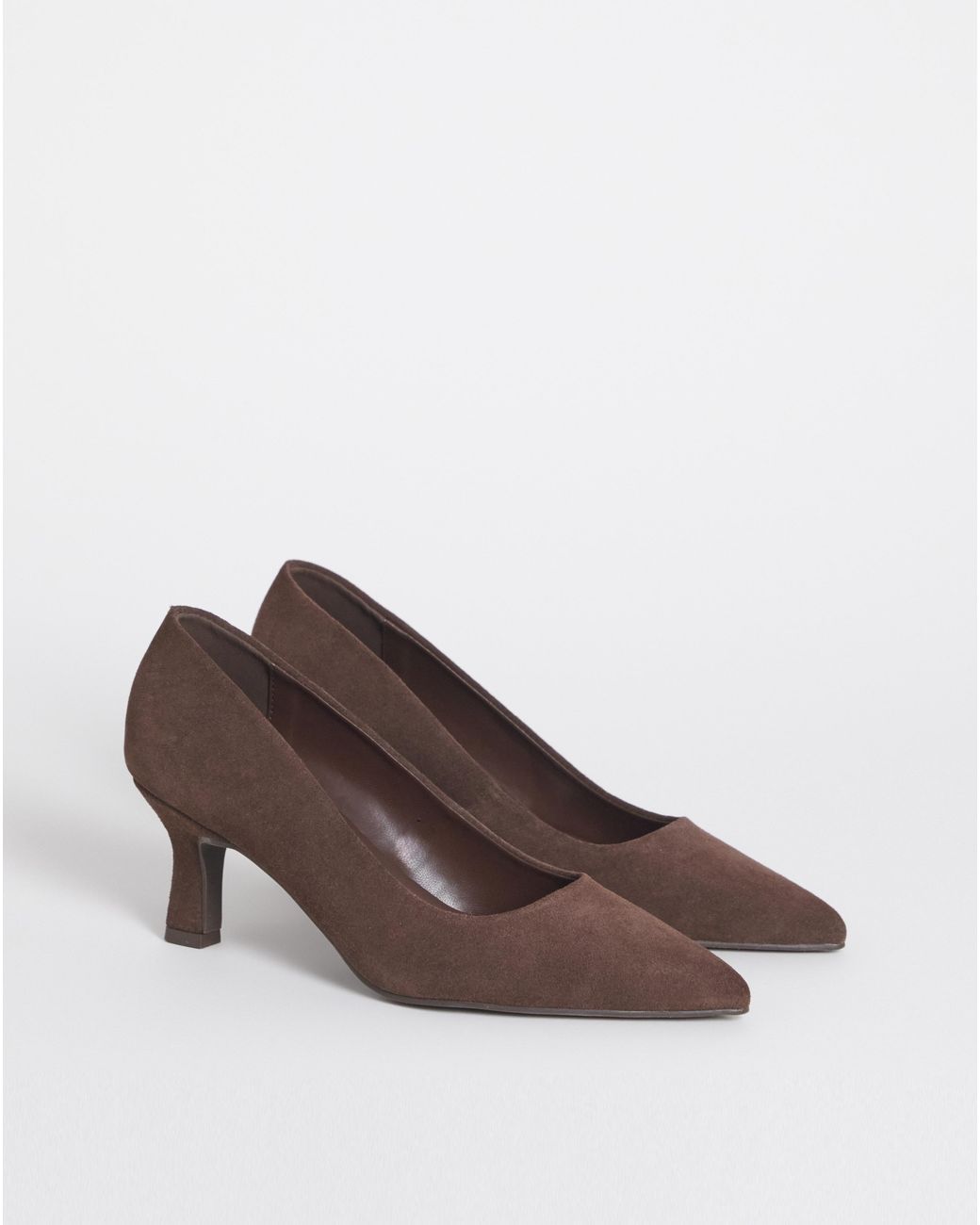 Heavenly Soles Brown Pointed Toe Kitten Heel Shoe Ex Wide