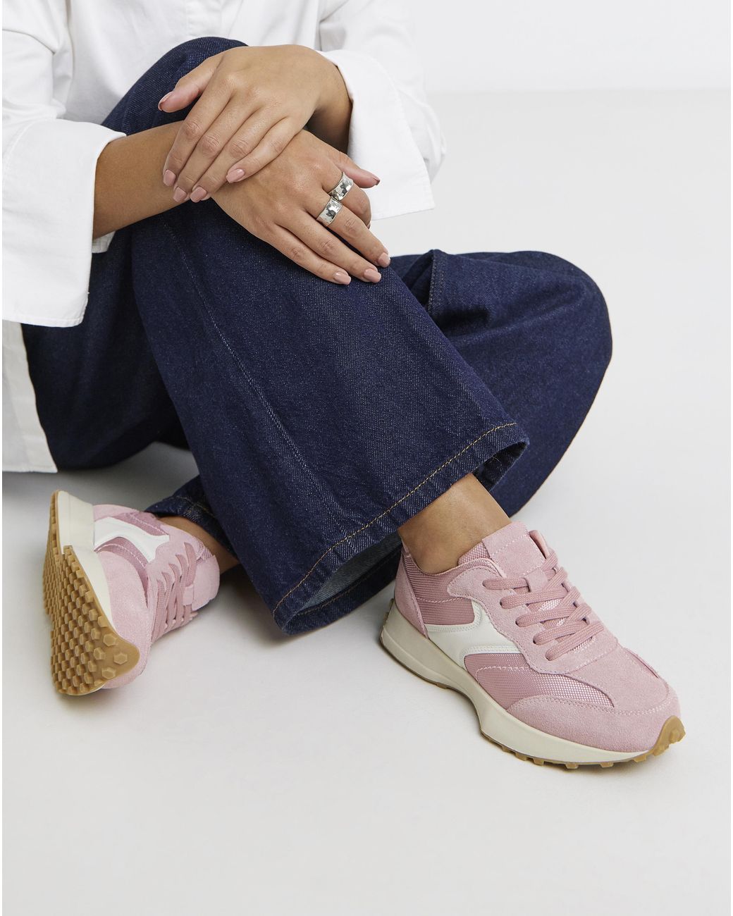 Simply Be Blue Retro Runner Trainer Wide Fit