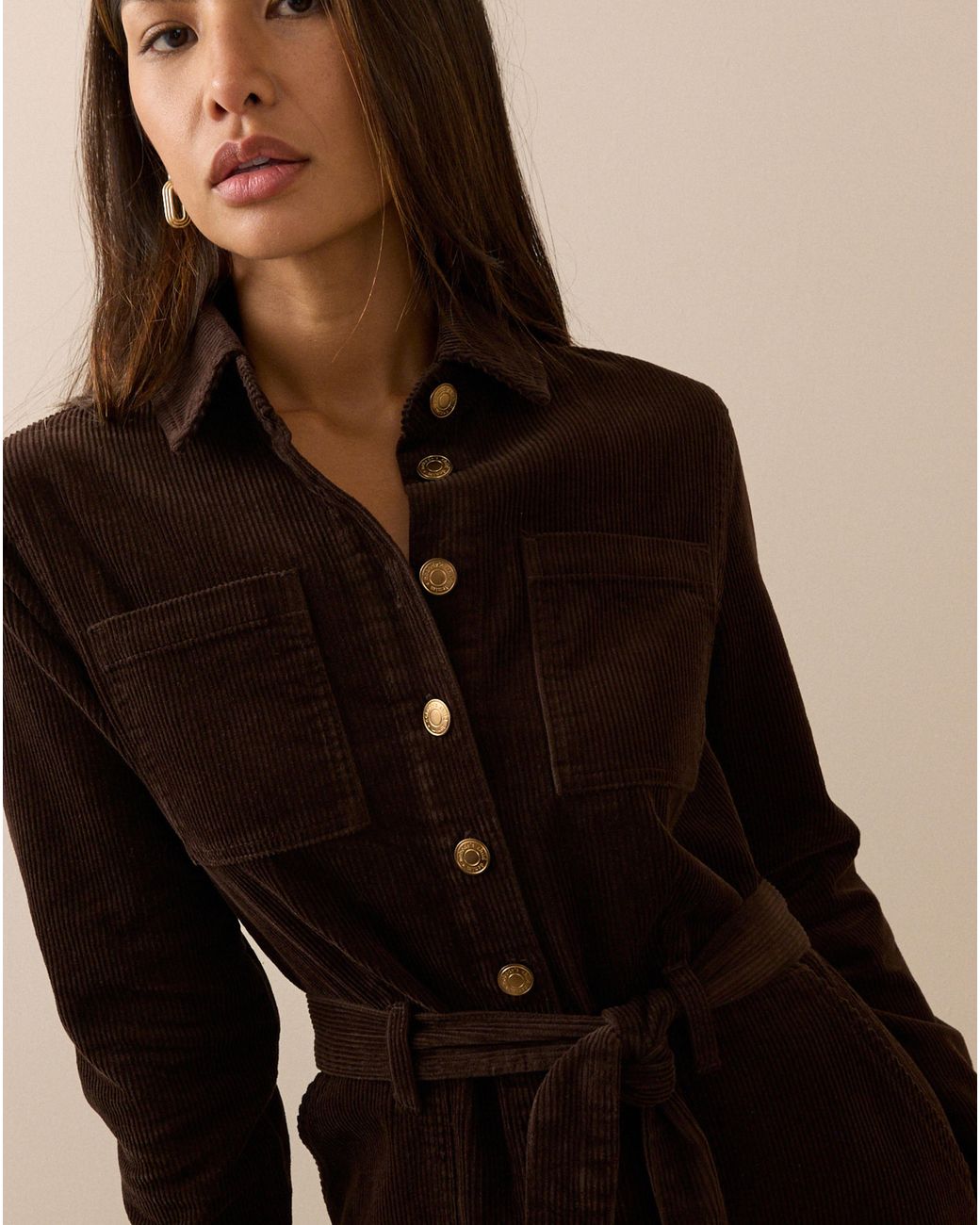 Nobody's Child Brown Noah Cord Shirt Dress