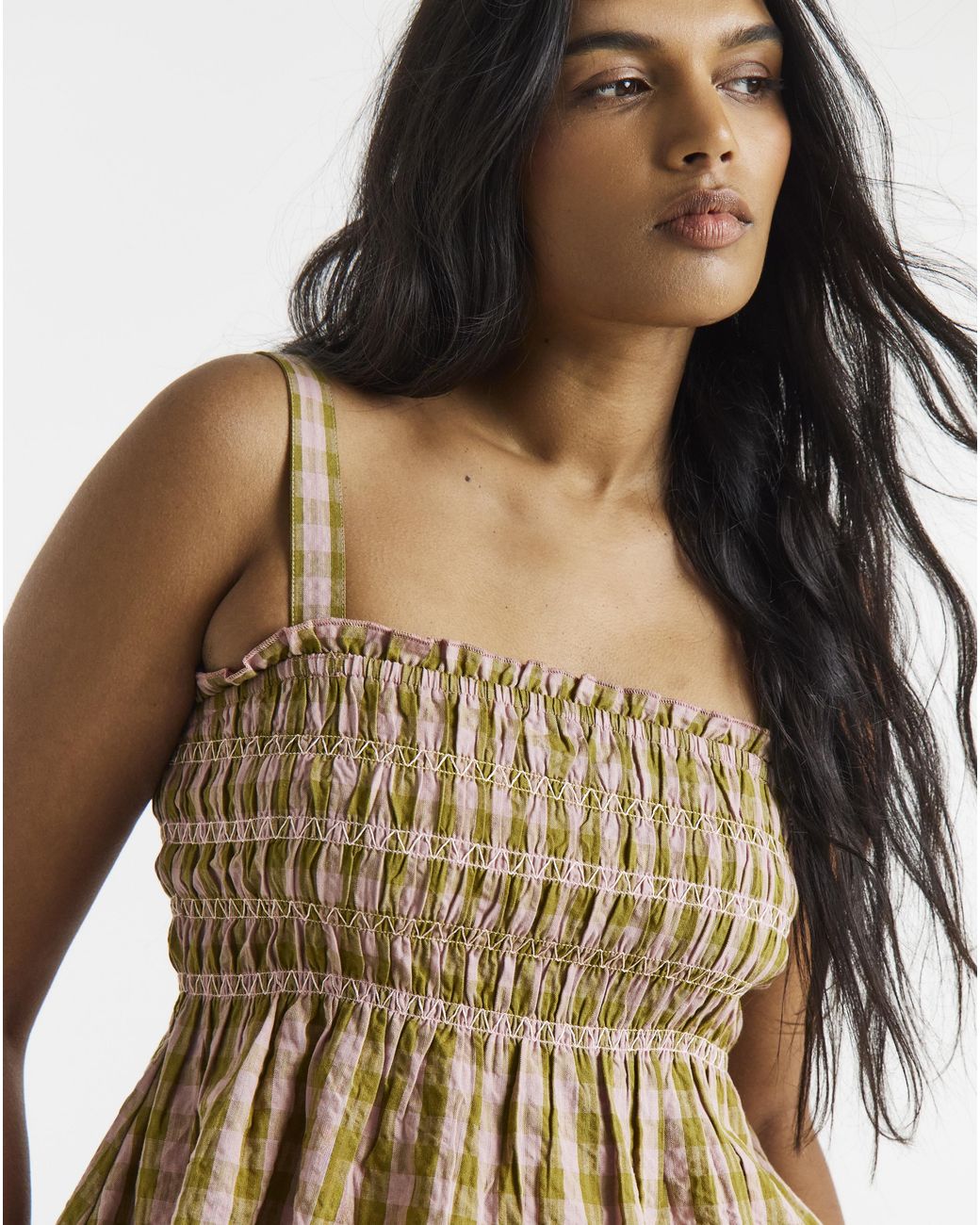 Simply Be Brown Gingham Shirred Detail Cami