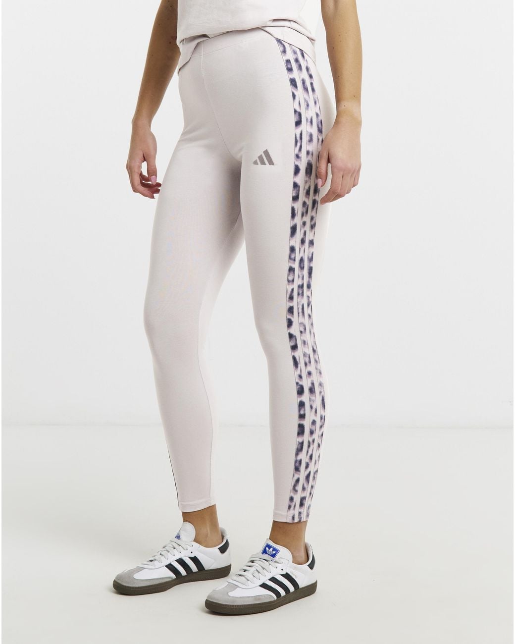 Adidas White 3 Stripe Print Leggings