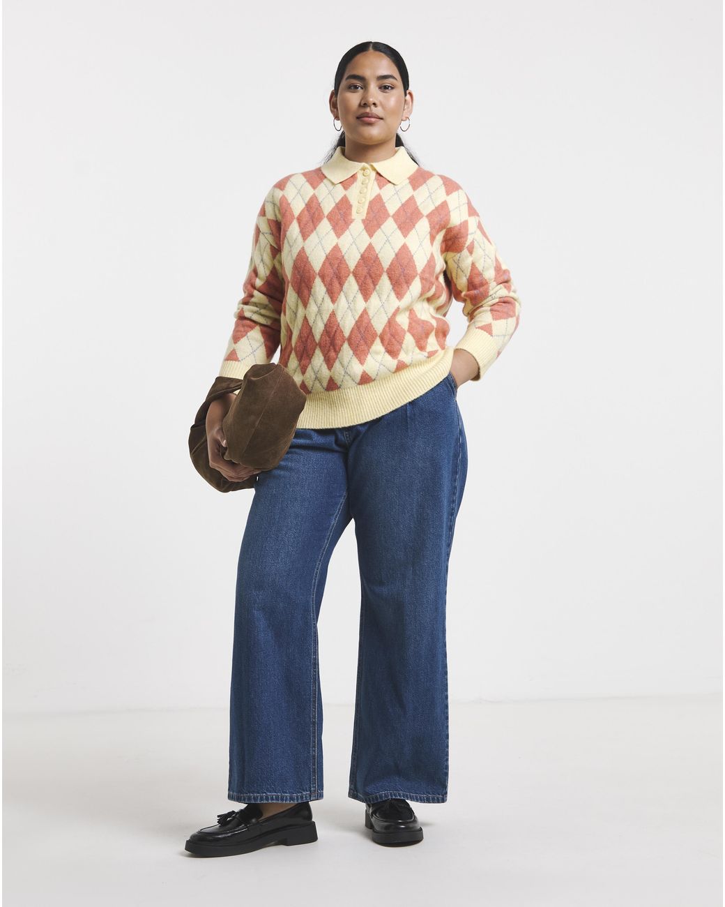 Simply Be Orange Argyle Polo Jumper