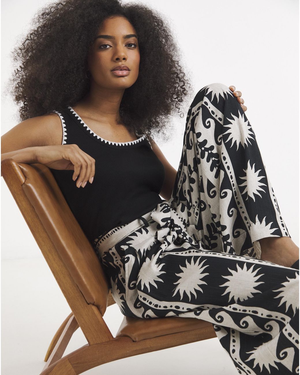 Simply Be Black Mono Printed Palazzo Trouser