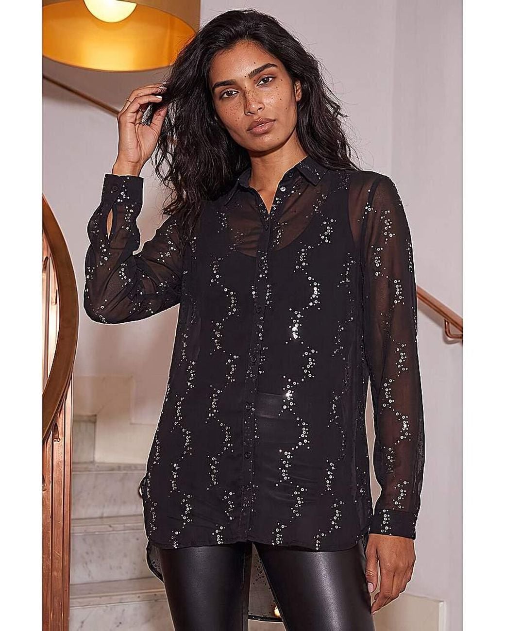 Roman Black Roman Spot Foil Print Longline Shirt