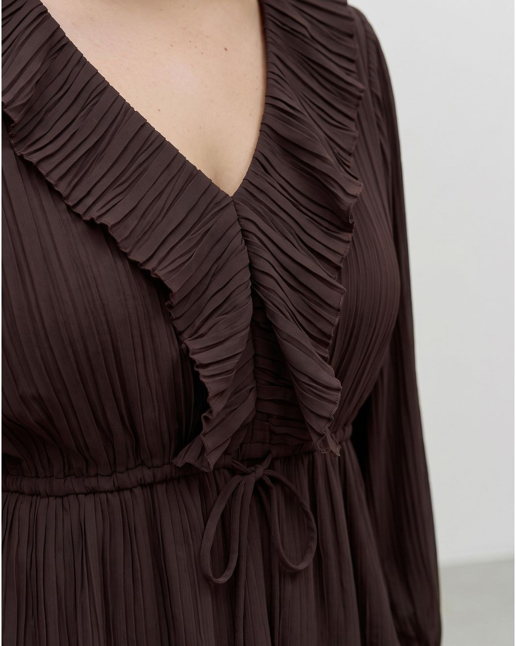 Vero Moda Brown Frill Pleated Top