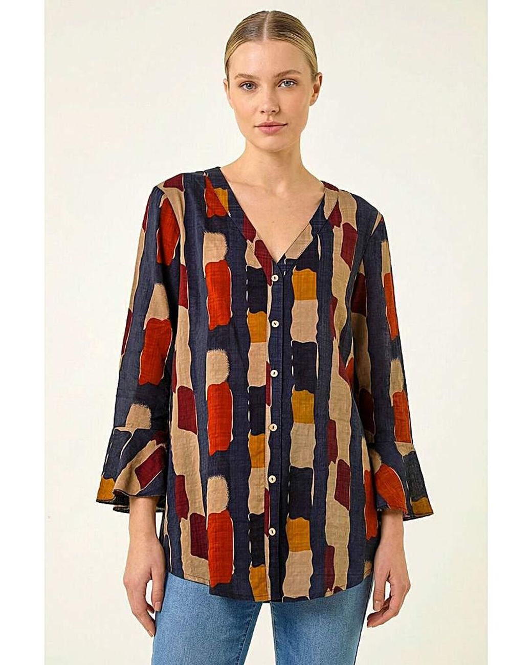 Roman Red Roman Abstract Print Buttoned Blouse