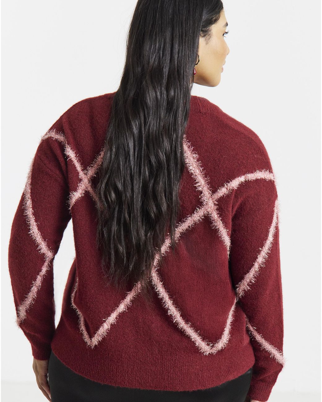 Simply Be Red Tinsel Argyle Cardigan