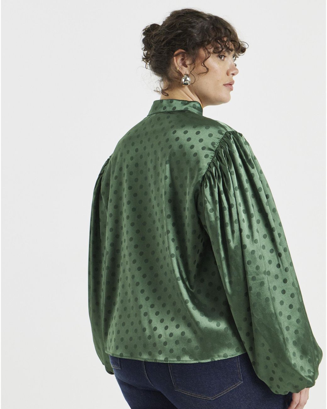 Simply Be Green Spot Mandarin Blouse
