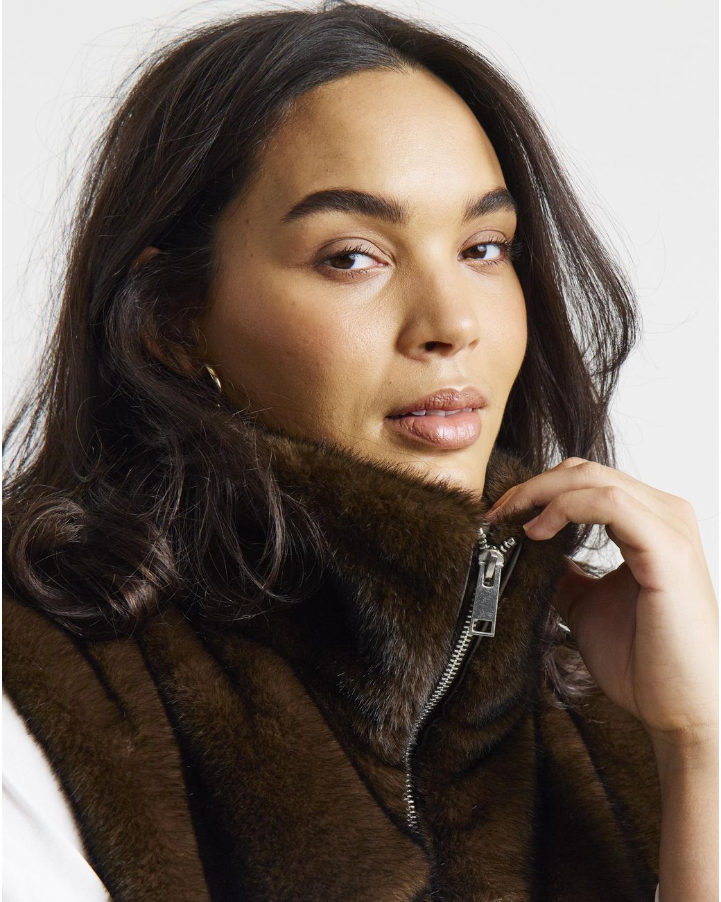 Simply Be Brown Zip Front Faux Fur Gilet
