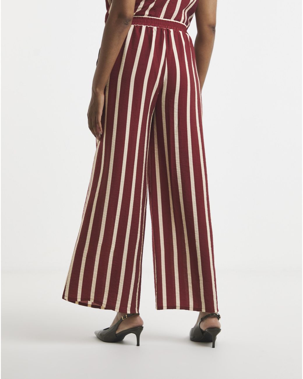 Simply Be White Rust Stripe Wide Trouser