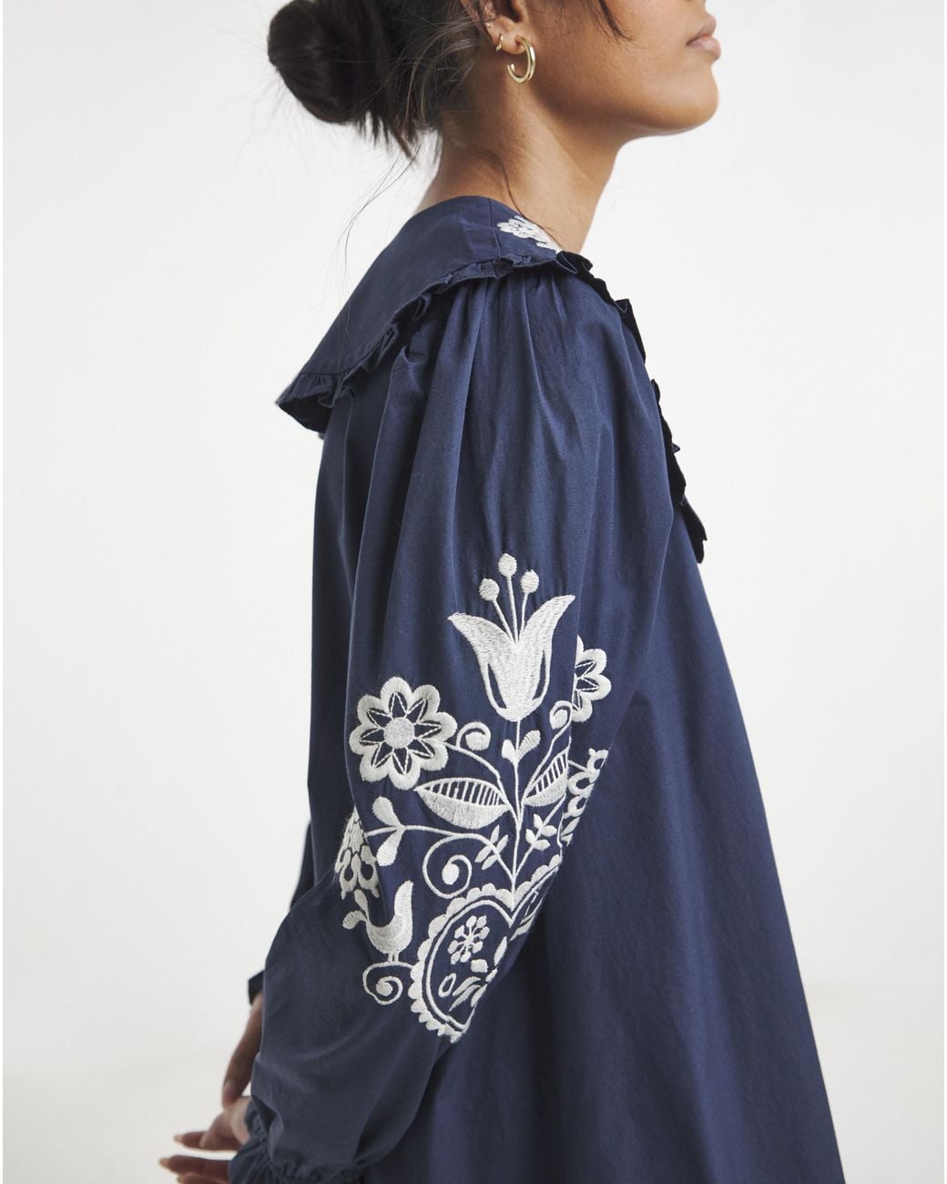 Simply Be Blue Embroidered Collar Detail Shirt Dress