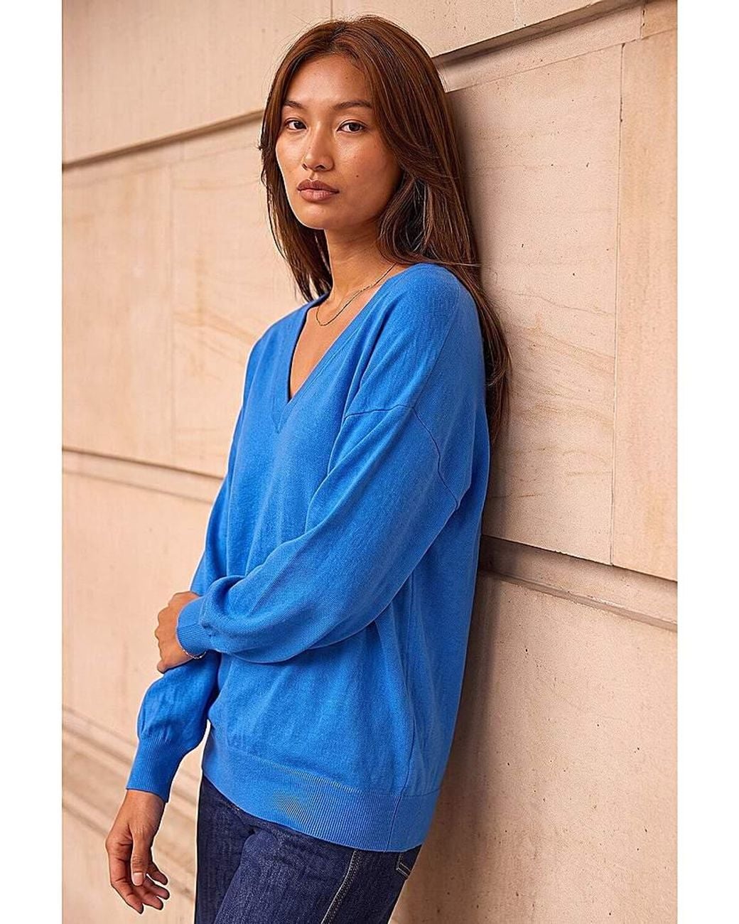 Roman Blue Roman V-Neck Stretch Longline Jumper