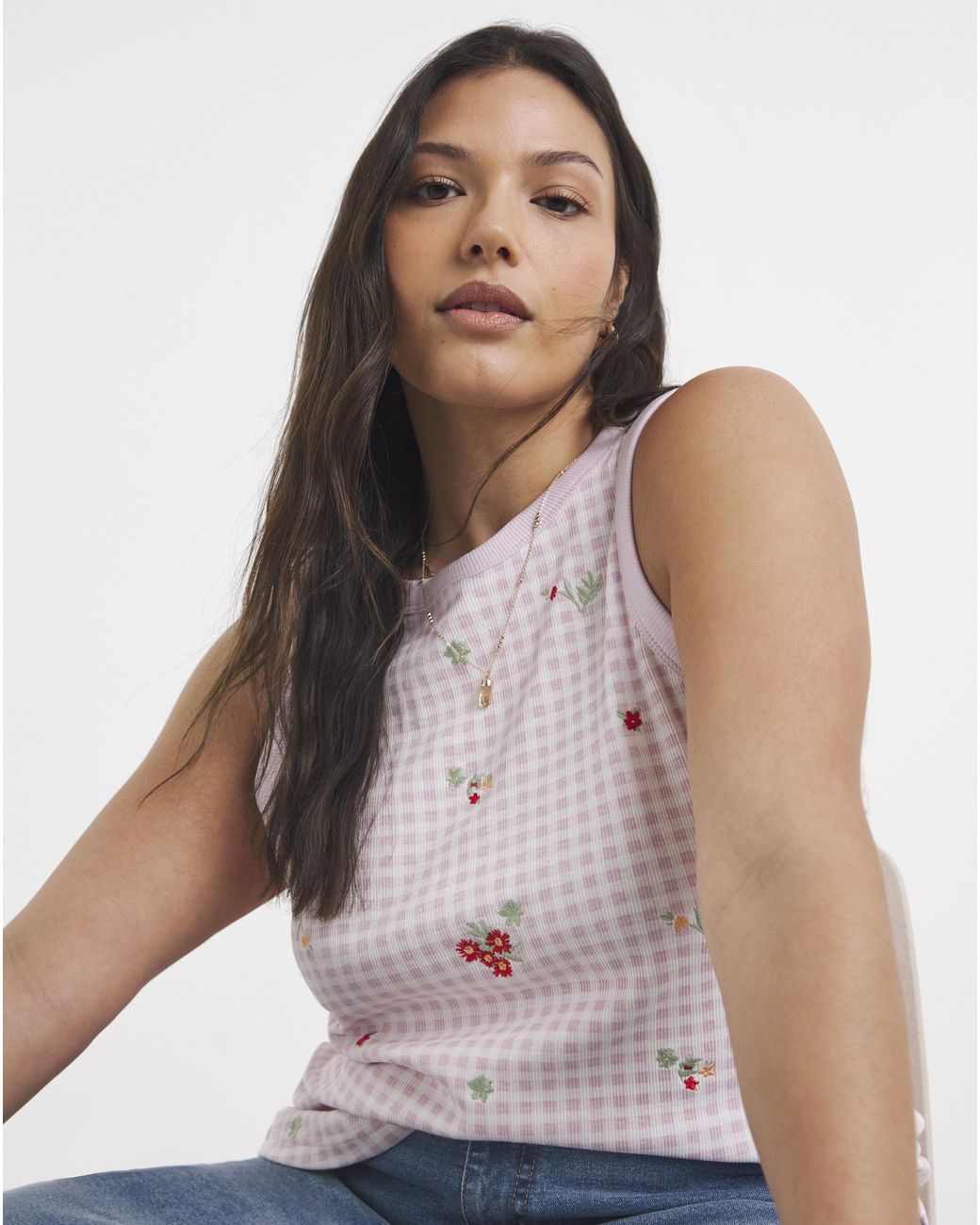 Simply Be Multicolor High Neck Embroidered Printed Tank