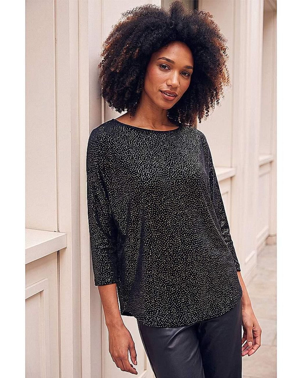 Roman Black Roman Foil Spot Print Velvet Top