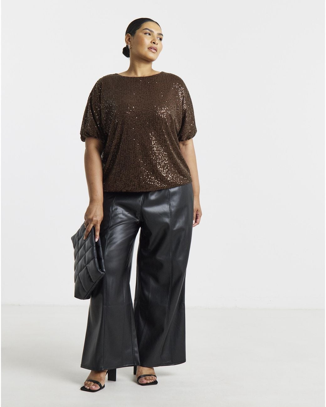 Simply Be Brown Sequin Bubble Hem Top