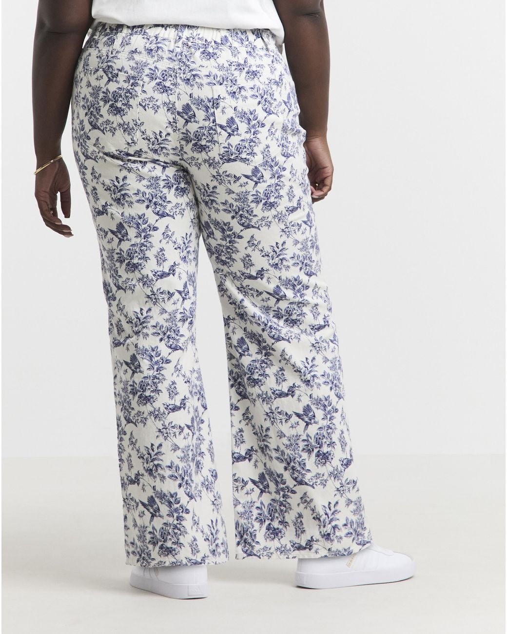 Simply Be White Floral Denim Wide Leg Jeans