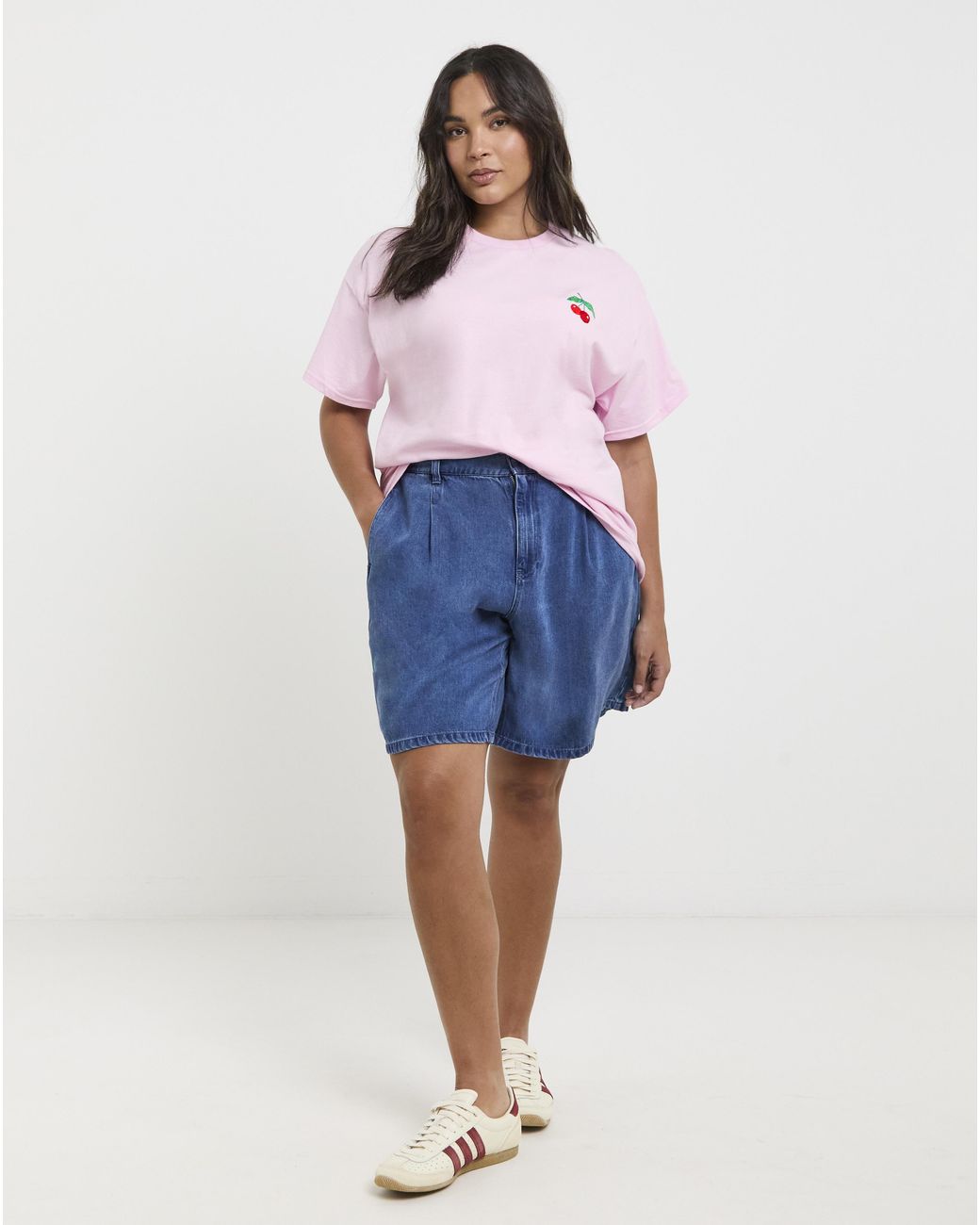 Simply Be Pink Cherry Embroidered T-Shirt