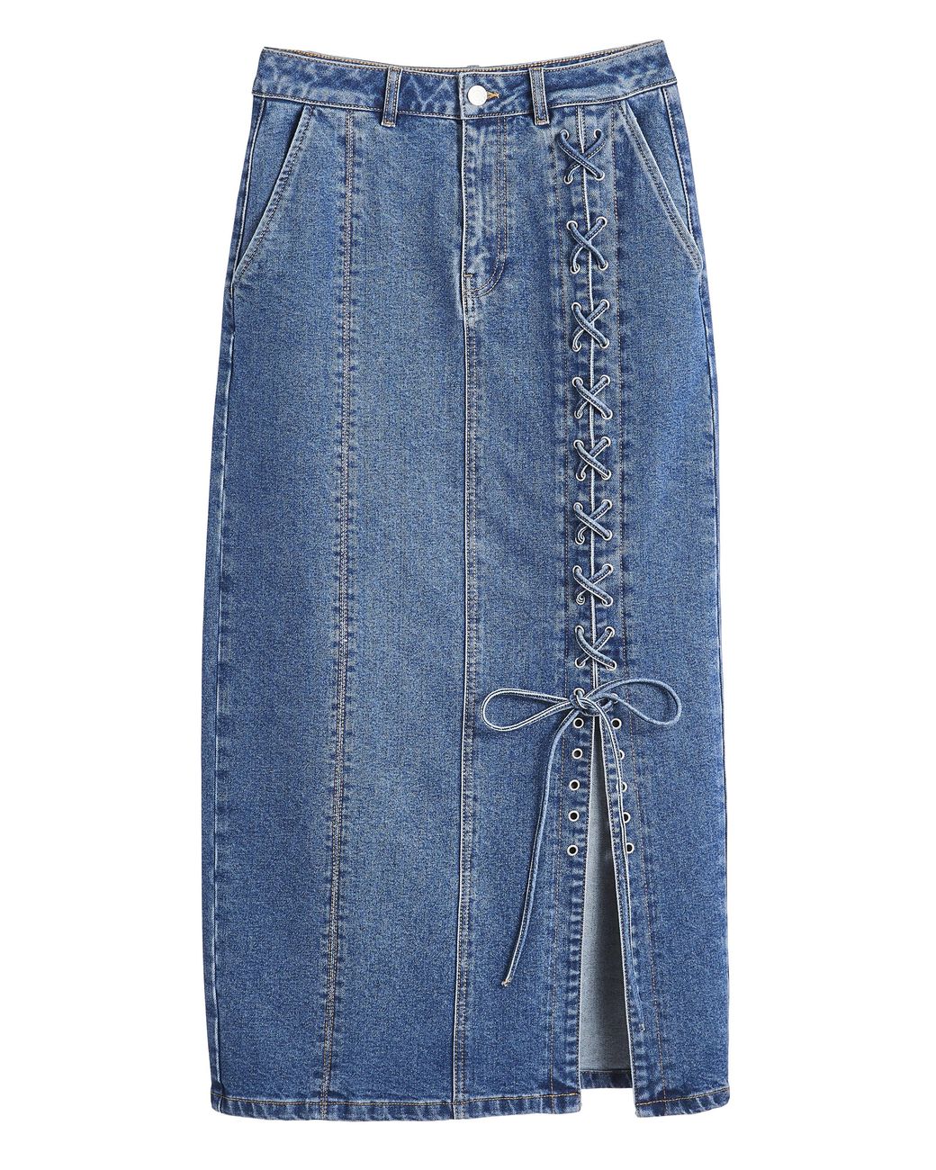 Simply Be Blue Lace Detail Denim Maxi Skirt
