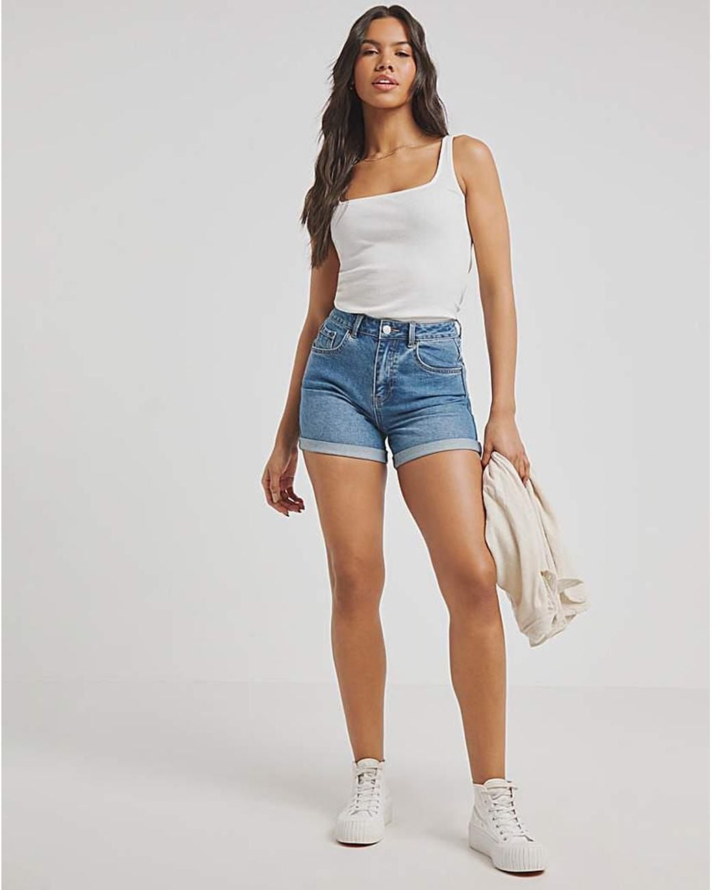 Simply Be Blue Roll Hem Mom Short