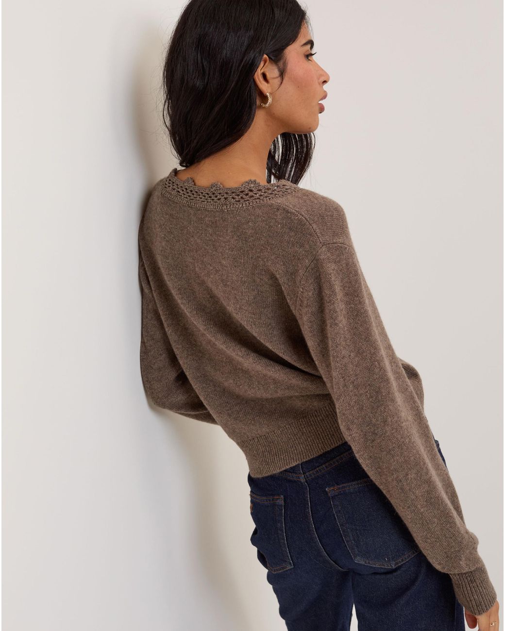 Nobody's Child Brown Crochet Trim Cardigan