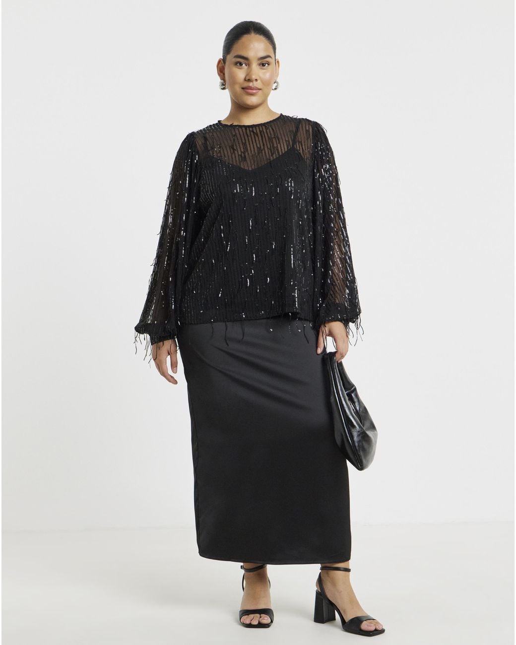 Simply Be Black Fringe Sequin Blouse