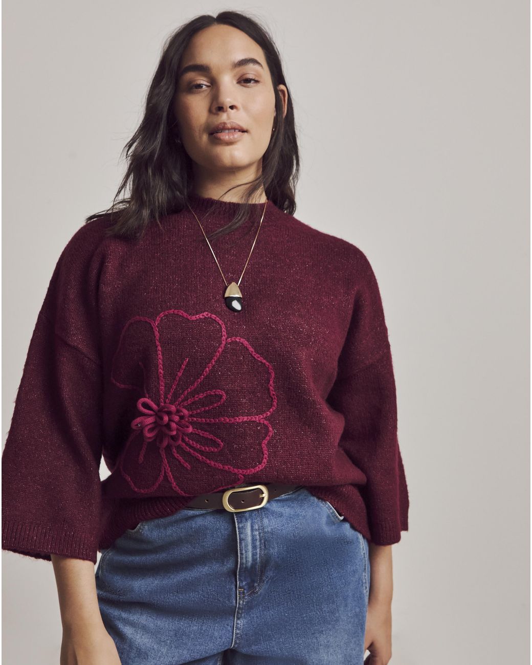 Julipa Purple Floral 3/4 Sleeve Jumper
