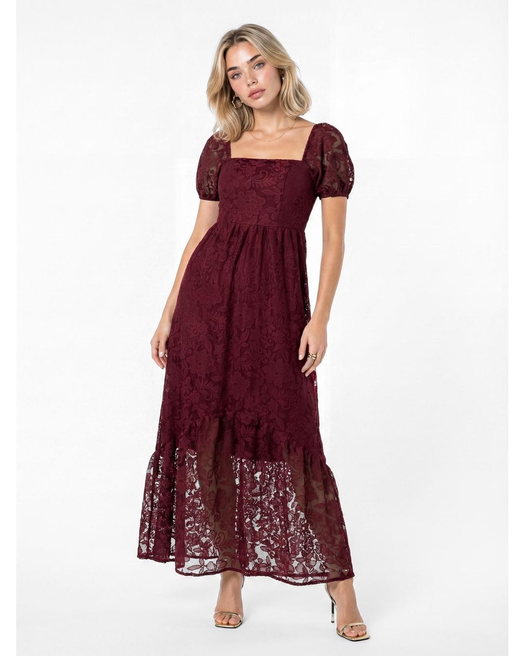 Lovedrobe Red Floral Lace Midaxi Dress