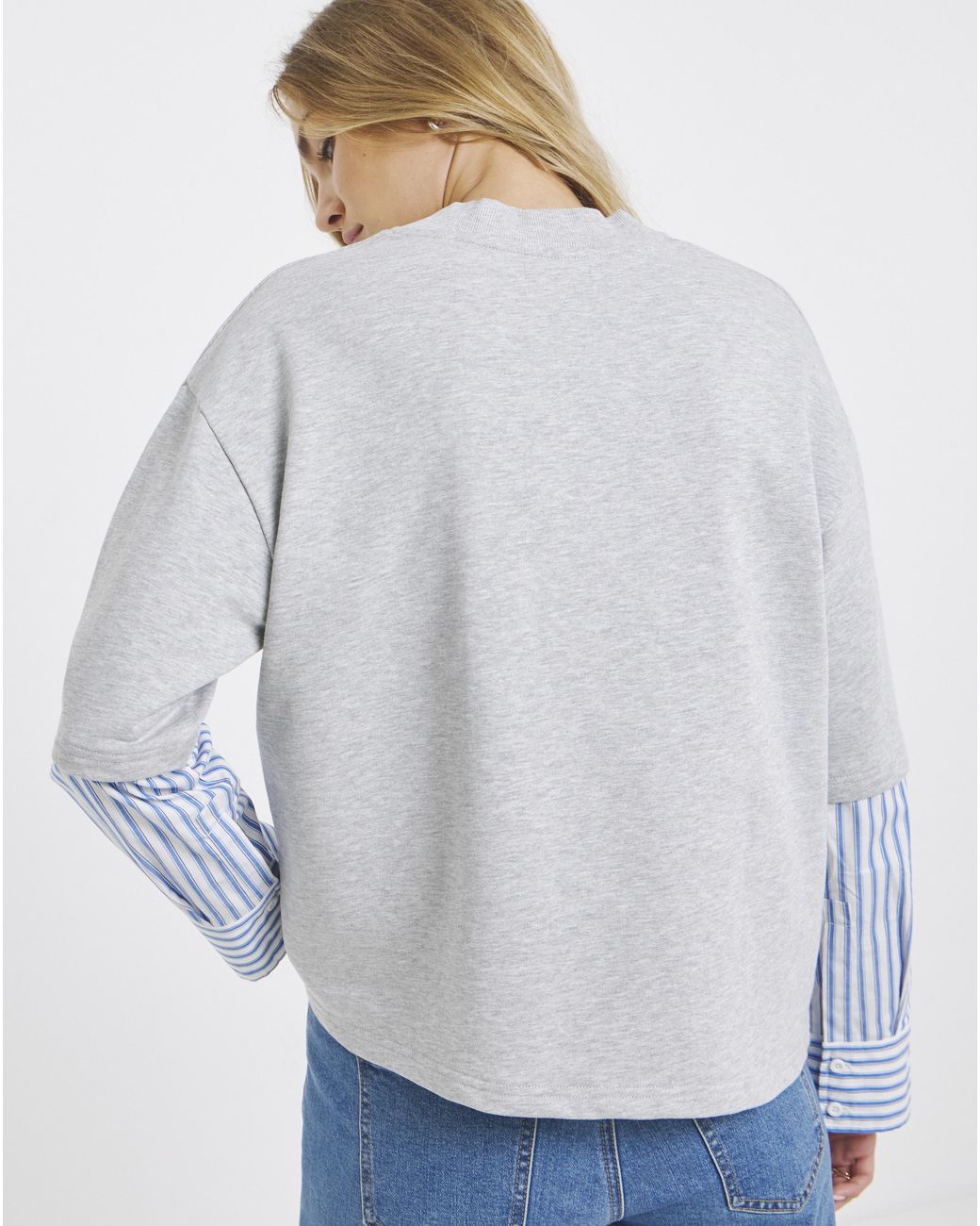 Simply Be Blue 1 Woven Sweatshirt With Stripes