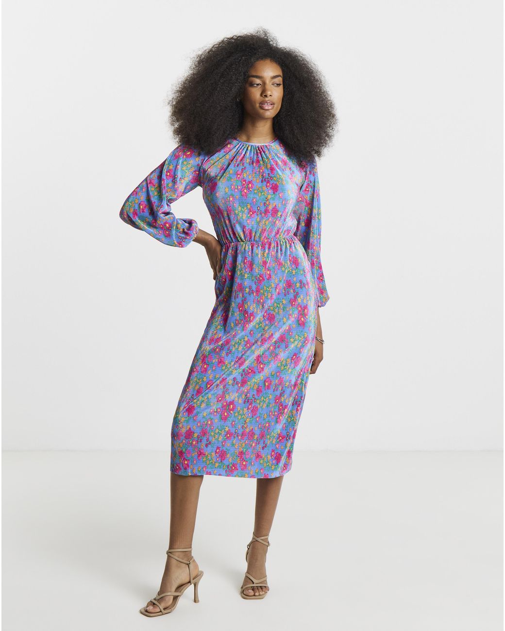 Simply Be Blue Cut Out Back Plisse Midi