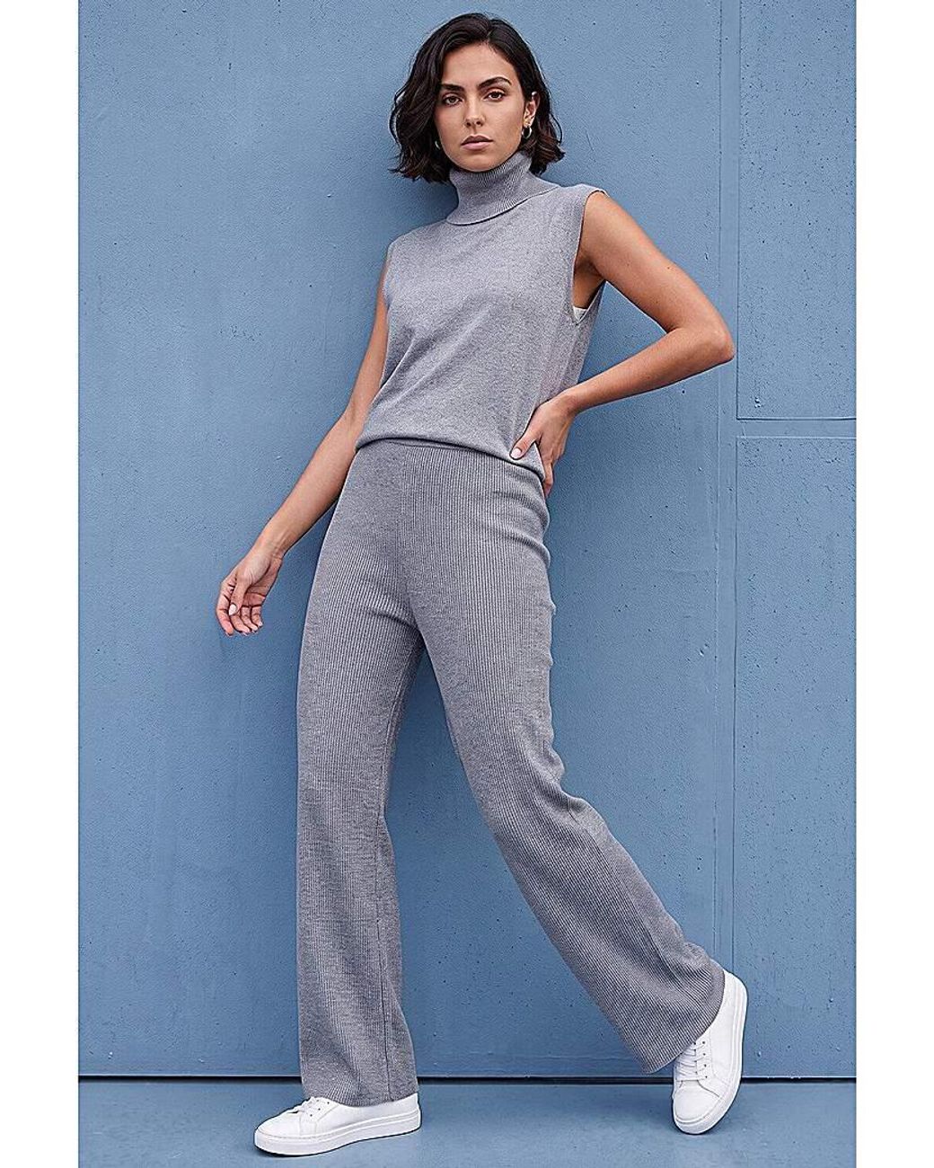 Roman Blue Roman Shimmer Ribbed Knit Trouser