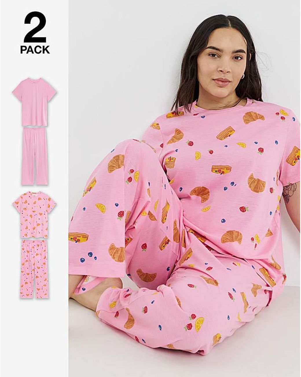 Pretty Secrets Pink Value 2Pk Breakfast Print Pyjamas